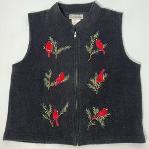 Timberlea Sweater Vest Womens Large Cardinal Embroidered Zip Up Holiday Festive